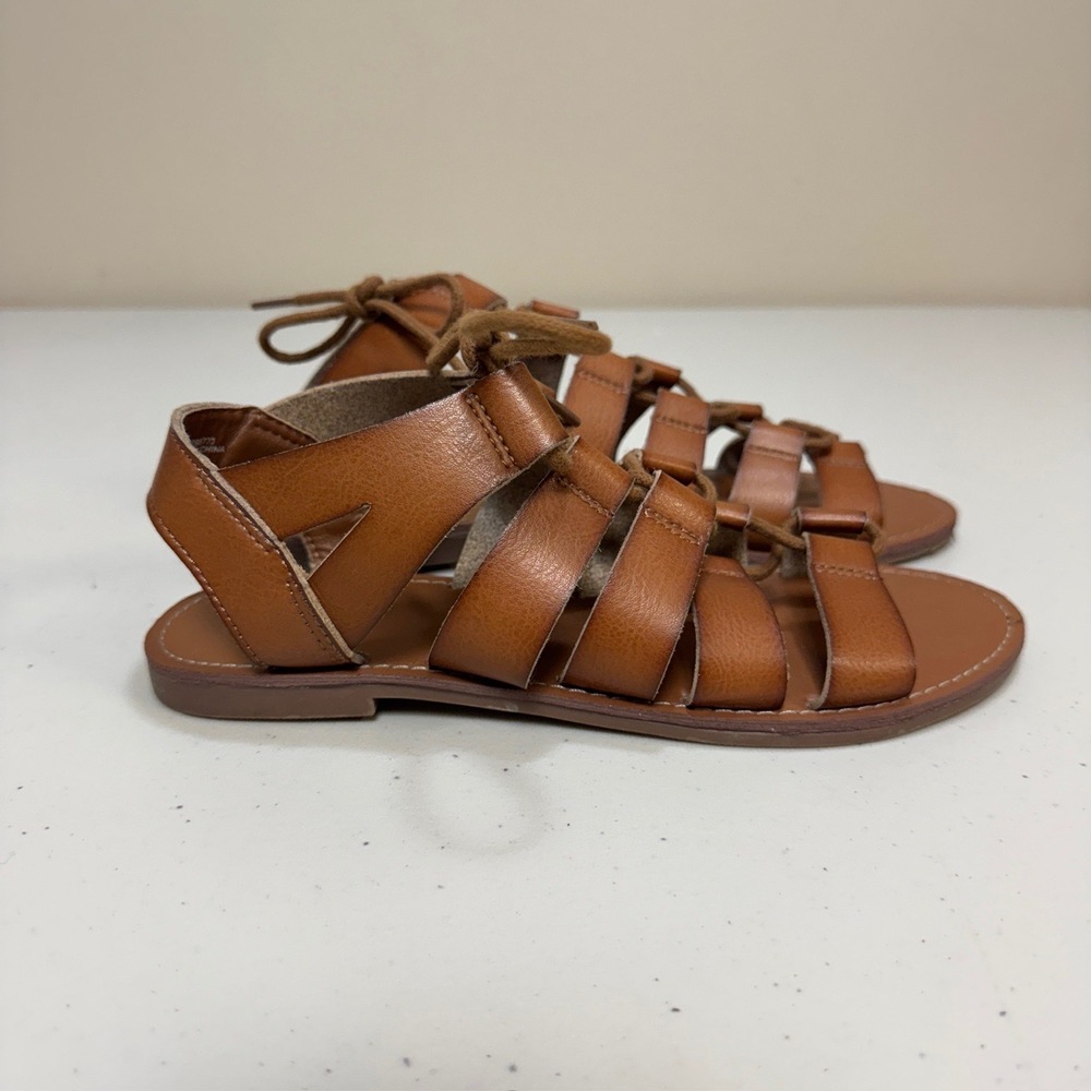 Gladiator Brown Sandals Womens 7 Vegan Leather Laceup OpenToe Boho Summer Summer - Picture 4 of 10